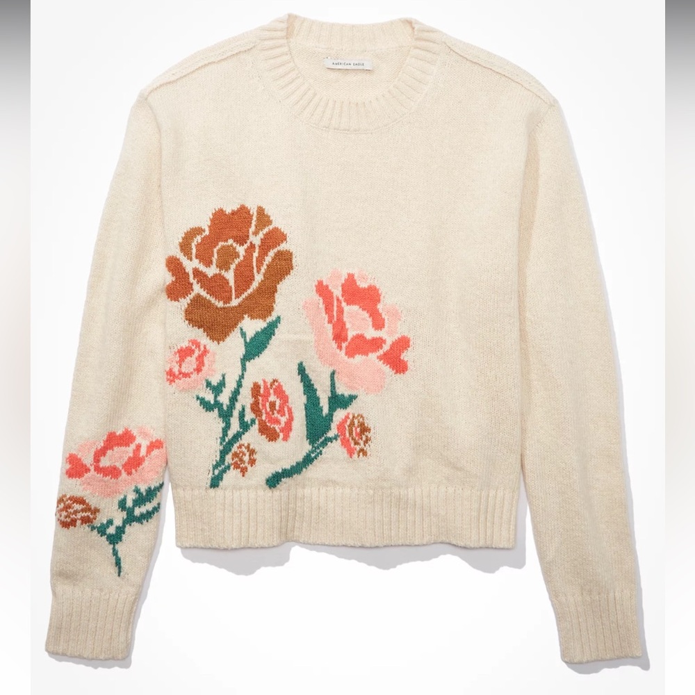 American Eagle Cropped Floral Sweater